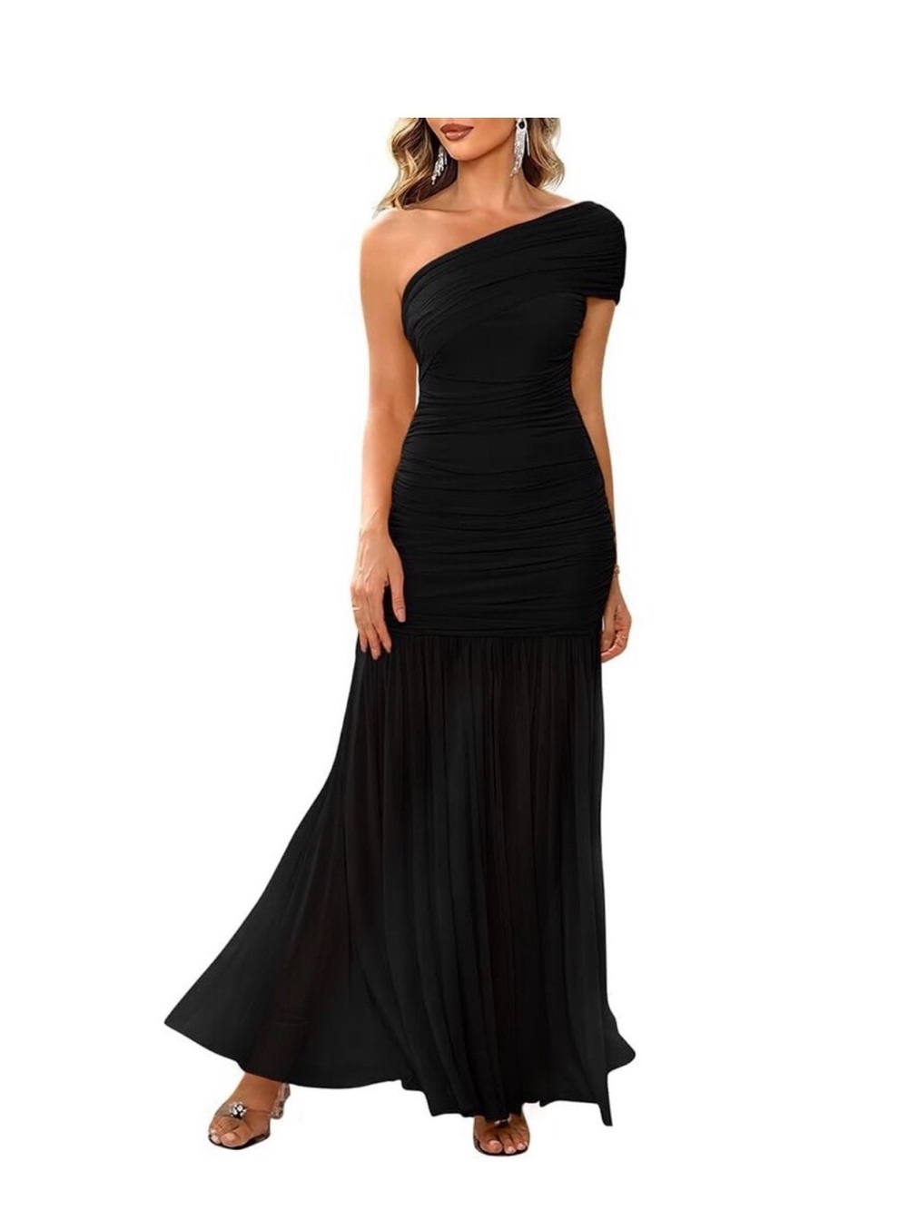 Elegant One-Shoulder Black Evening Gown